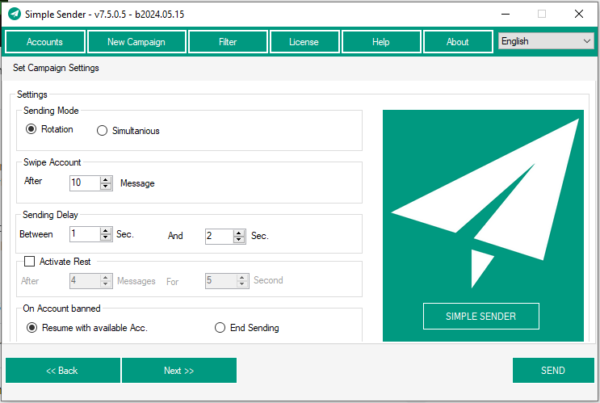 Simple Sender WhatsApp Bulk sending Multiple Account Login auto-rotation feature.|| Whatsapp Marketing Software - Image 2