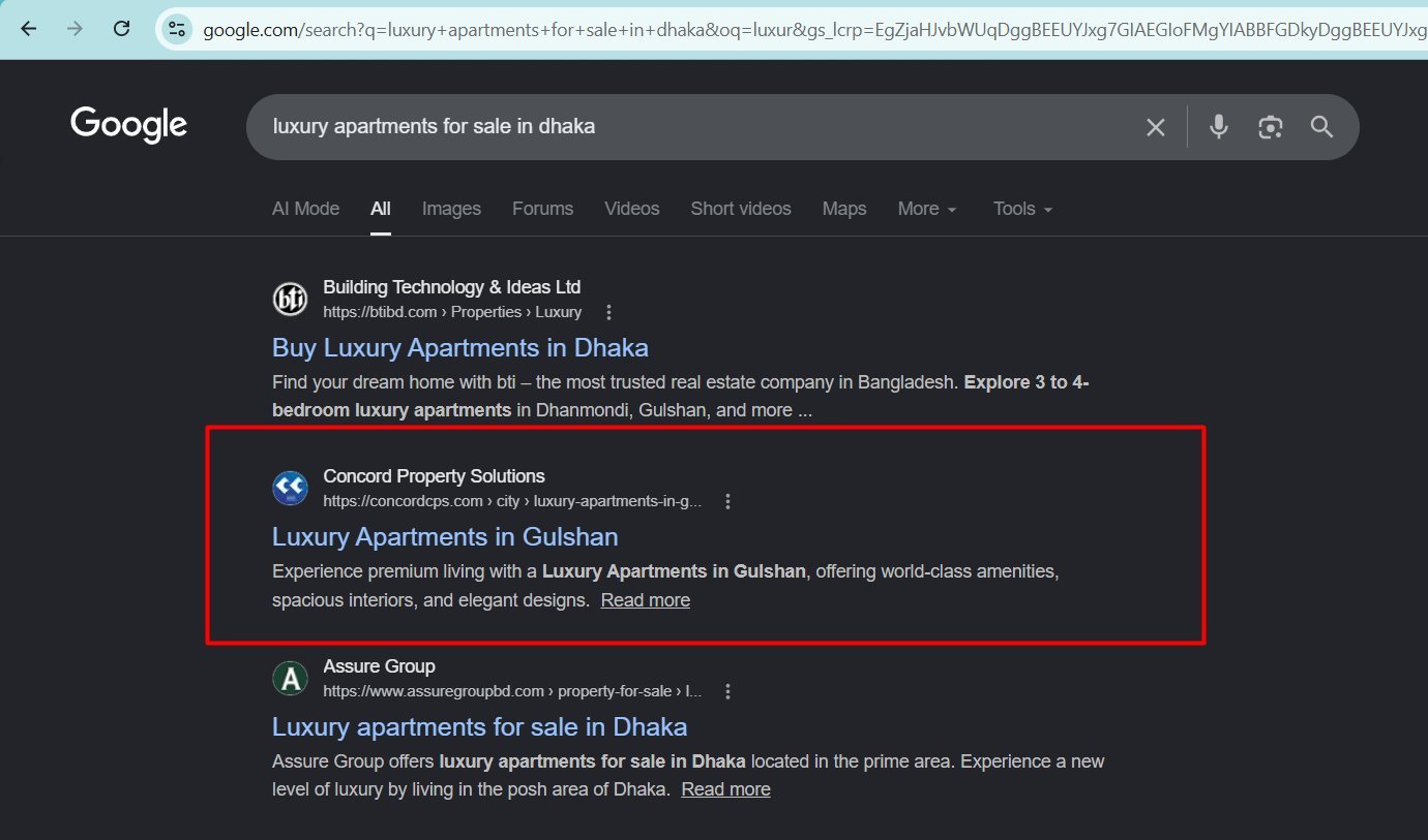 Concord Property Solutions ranked #1 on Google for luxury apartments for sale in dhaka