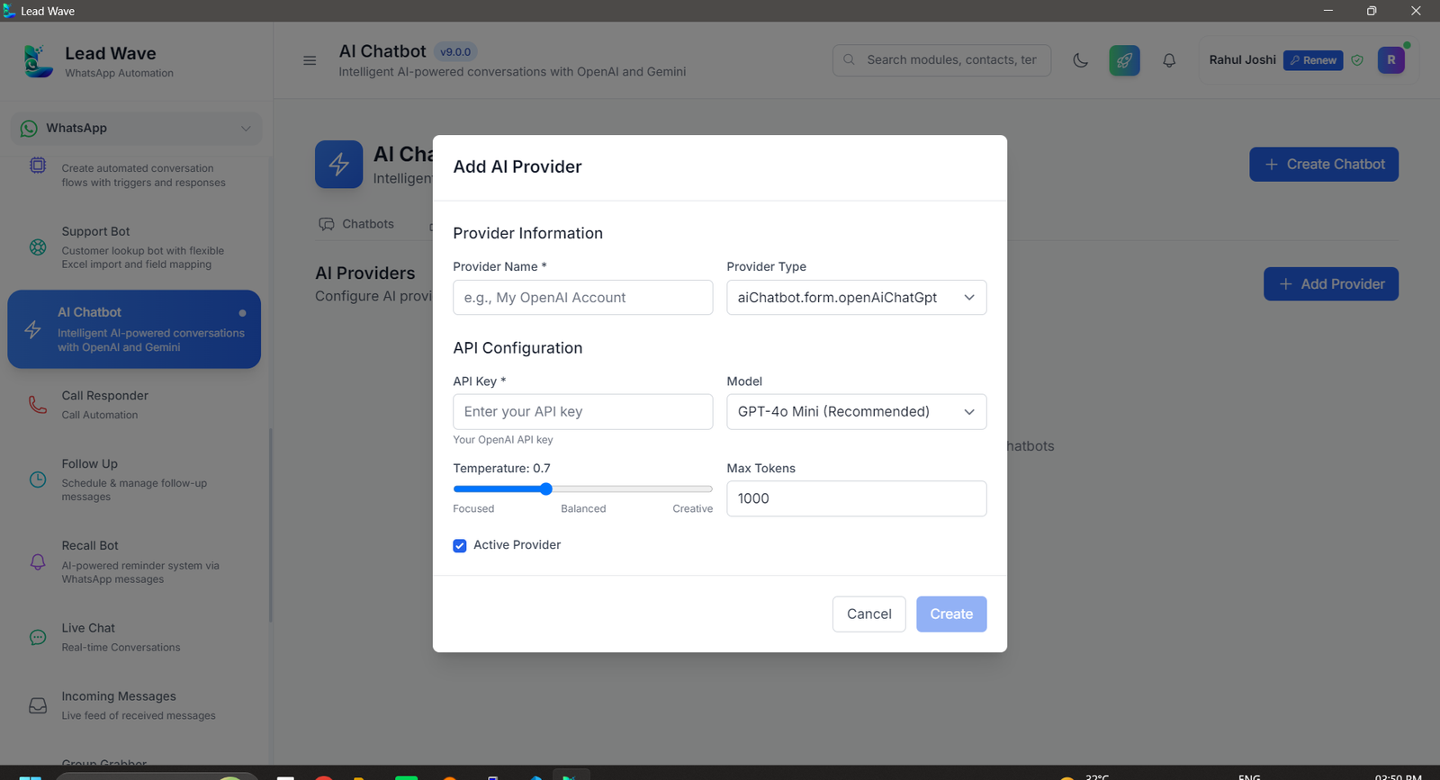LeadWave AI Chatbot — intelligent automated responses