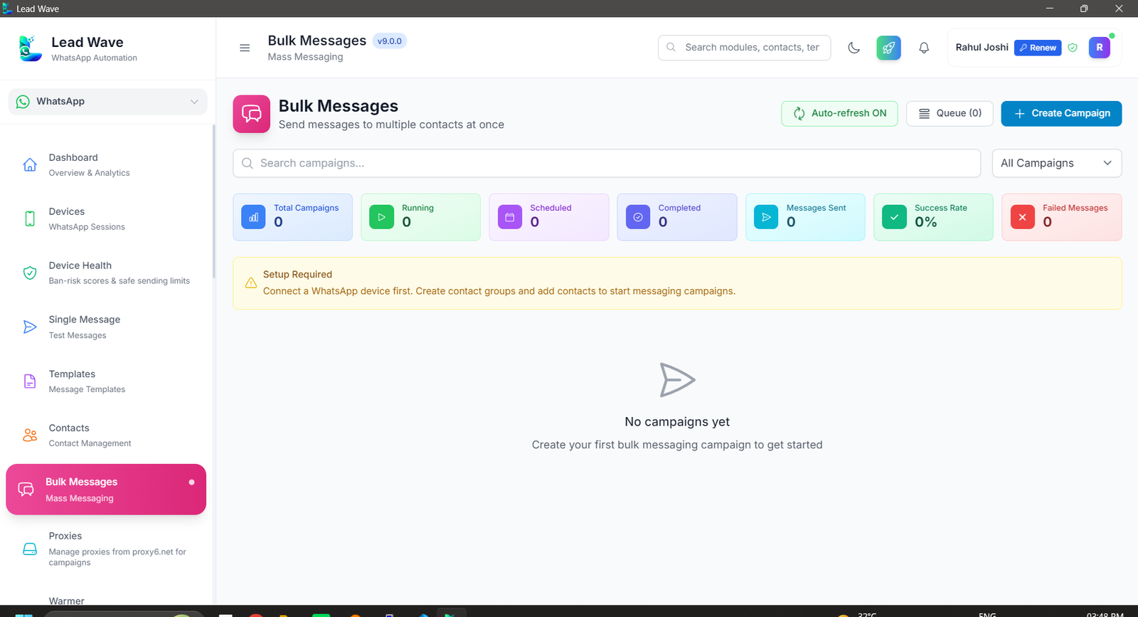 LeadWave Bulk Messages — broadcast to contacts and groups