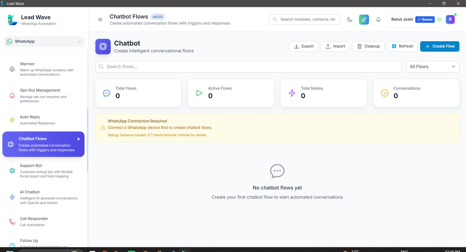 LeadWave Chatbot Builder — no-code flow designer
