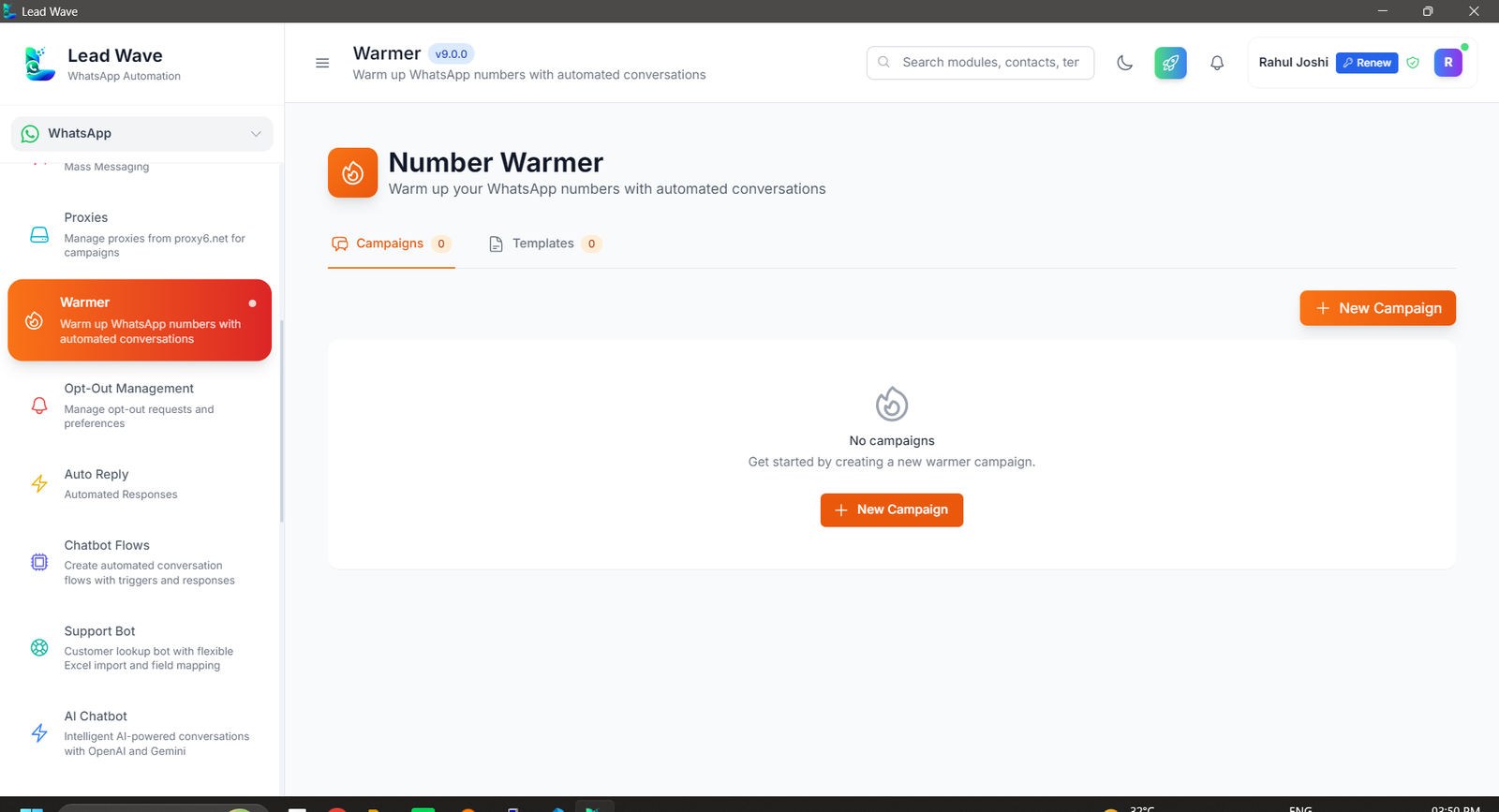 LeadWave Number Warmer — gradually build WhatsApp activity